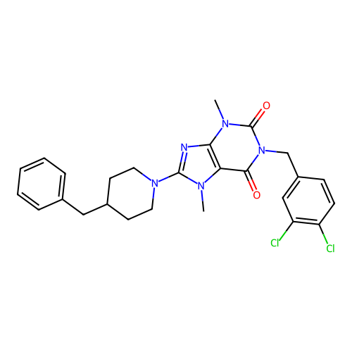 8-(4-benzyl-1-piperidyl)-1-[(3,4-dichlorophenyl)methyl]-3,7-dimethyl-purine-2,6-dione structure