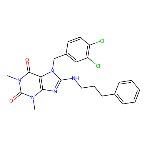 7-(3,4-dichlorobenzyl)-1,3-dimethyl-8-((3-phenylpropyl)amino)-1H-purine-2,6(3H,7H)-dione structure