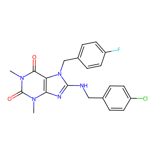 8-[(4-chlorobenzyl)amino]-7-(4-fluorobenzyl)-1,3-dimethyl-3,7-dihydro-1H-purine-2,6-dione structure