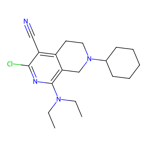 3-chloro-7-cyclohexyl-1-(diethylamino)-5,6,7,8-tetrahydro-2,7-naphthyridine-4-carbonitrile structure