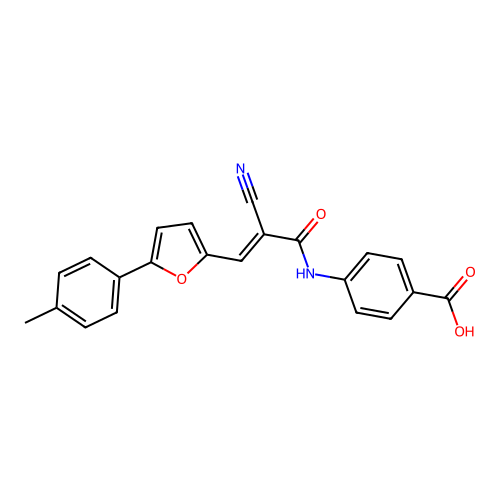 (E)-4-(2-cyano-3-(5-(p-tolyl)furan-2-yl)acrylamido)benzoic acid structure