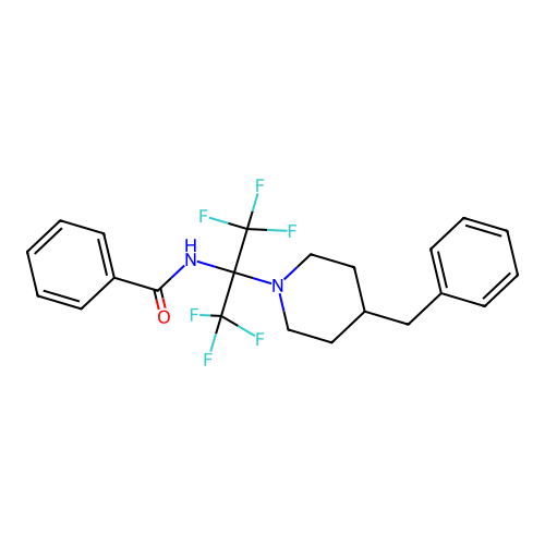 N-[2-(4-benzylpiperidin-1-yl)-1,1,1,3,3,3-hexafluoropropan-2-yl]benzamide structure