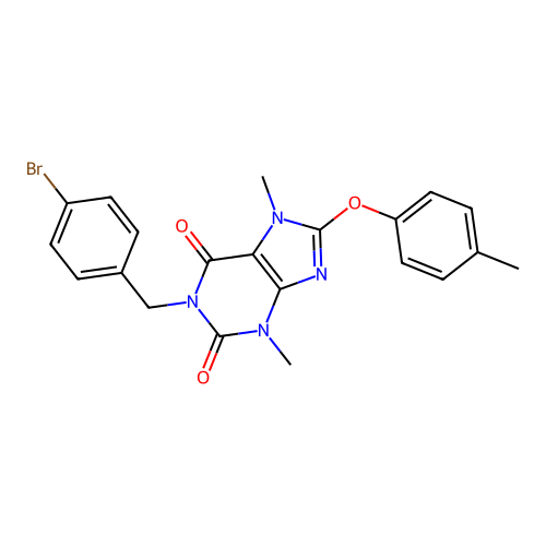 1-[(4-bromophenyl)methyl]-3,7-dimethyl-8-(4-methylphenoxy)purine-2,6-dione structure