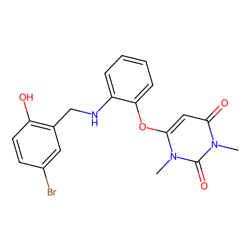 6-[2-[(5-bromo-2-hydroxyphenyl)methylamino]phenoxy]-1,3-dimethylpyrimidine-2,4-dione structure