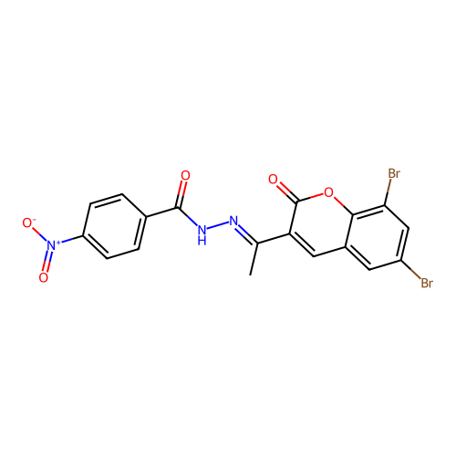 N'-[(1E)-1-(6,8-dibromo-2-oxo-2H-chromen-3-yl)ethylidene]-4-nitrobenzohydrazide structure