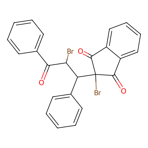 2-bromo-2-(2-bromo-3-oxo-1,3-diphenylpropyl)-1H-indene-1,3(2H)-dione structure