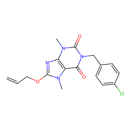 1-(4-chlorobenzyl)-3,7-dimethyl-8-(prop-2-en-1-yloxy)-3,7-dihydro-1H-purine-2,6-dione structure