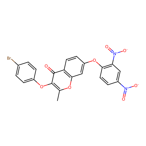 3-(4-bromophenoxy)-7-(2,4-dinitrophenoxy)-2-methyl-4H-chromen-4-one structure