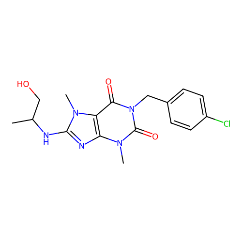 1-(4-chlorobenzyl)-8-[(1-hydroxypropan-2-yl)amino]-3,7-dimethyl-3,7-dihydro-1H-purine-2,6-dione structure