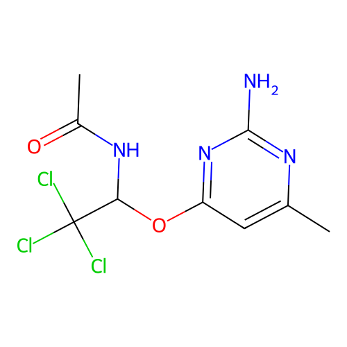 N-(1-((2-amino-6-methylpyrimidin-4-yl)oxy)-2,2,2-trichloroethyl)acetamide structure