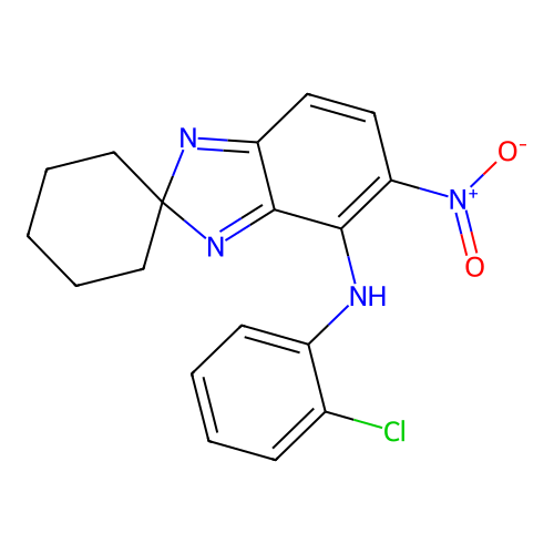 N-(2-chlorophenyl)-5-nitrospiro[benzimidazole-2,1'-cyclohexan]-4-amine structure