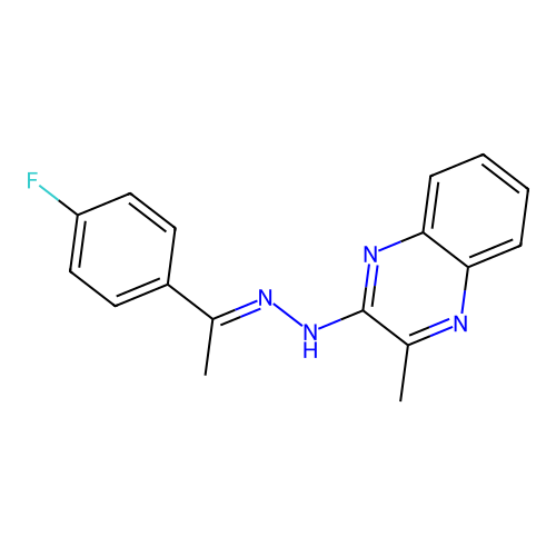 2-{(2E)-2-[1-(4-fluorophenyl)ethylidene]hydrazinyl}-3-methylquinoxaline structure
