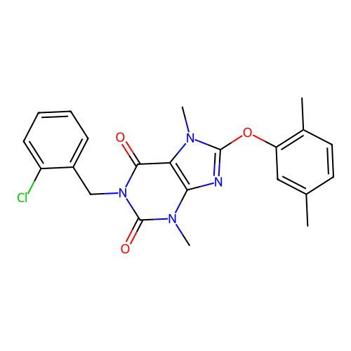 1-(2-chlorobenzyl)-8-(2,5-dimethylphenoxy)-3,7-dimethyl-3,7-dihydro-1H-purine-2,6-dione structure