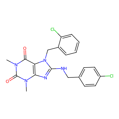 7-(2-chlorobenzyl)-8-((4-chlorobenzyl)amino)-1,3-dimethyl-1H-purine-2,6(3H,7H)-dione structure