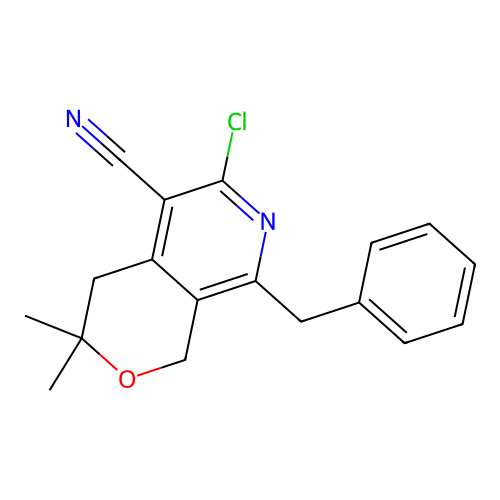 8-benzyl-6-chloro-3,3-dimethyl-3,4-dihydro-1H-pyrano[3,4-c]pyridine-5-carbonitrile structure