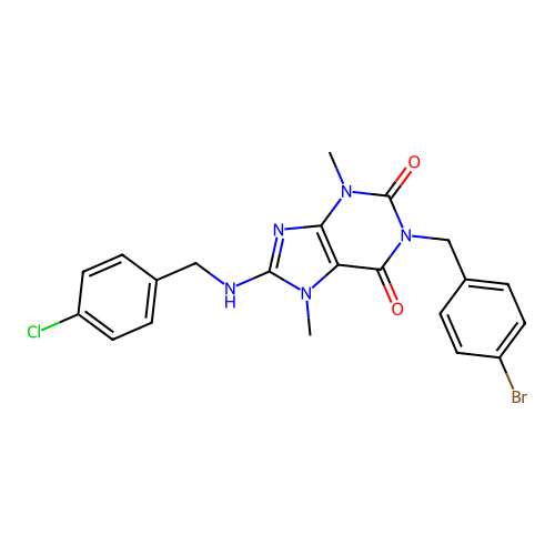 1-(4-bromobenzyl)-8-((4-chlorobenzyl)amino)-3,7-dimethyl-1H-purine-2,6(3H,7H)-dione structure