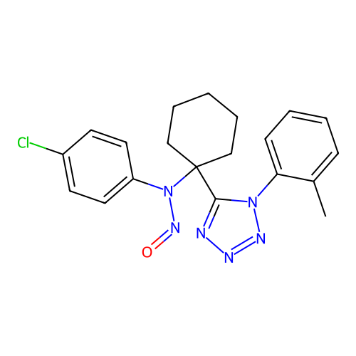 4-chloro-N-{1-[1-(2-methylphenyl)-1H-tetrazol-5-yl]cyclohexyl}-N-nitrosoaniline structure