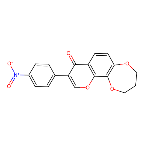 9-(4-nitrophenyl)-3,4-dihydro-2H,8H-[1,4]dioxepino[2,3-h]chromen-8-one structure