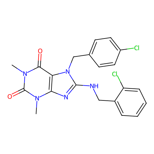 7-(4-chlorobenzyl)-8-[(2-chlorobenzyl)amino]-1,3-dimethyl-3,7-dihydro-1H-purine-2,6-dione structure