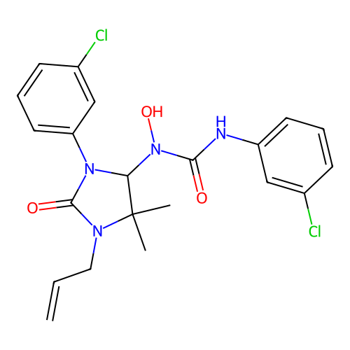 1-(1-allyl-3-(3-chlorophenyl)-5,5-dimethyl-2-oxoimidazolidin-4-yl)-3-(3-chlorophenyl)-1-hydroxyurea structure
