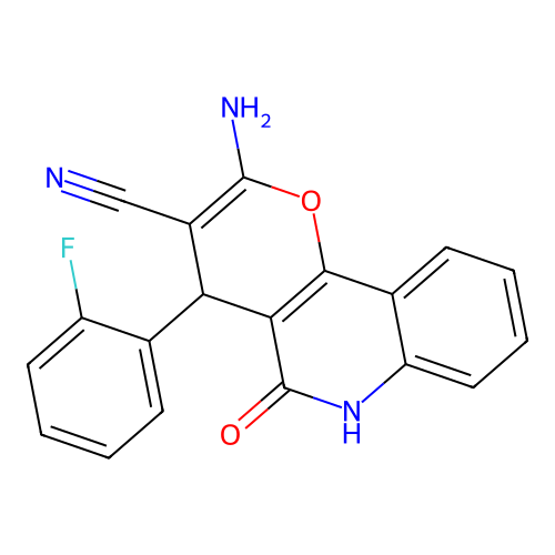 2-amino-4-(2-fluorophenyl)-5-oxo-5,6-dihydro-4H-pyrano[3,2-c]quinoline-3-carbonitrile structure