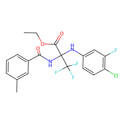 ethyl 2-(4-chloro-3-fluoroanilino)-3,3,3-trifluoro-2-[(3-methylbenzoyl)amino]propanoate structure