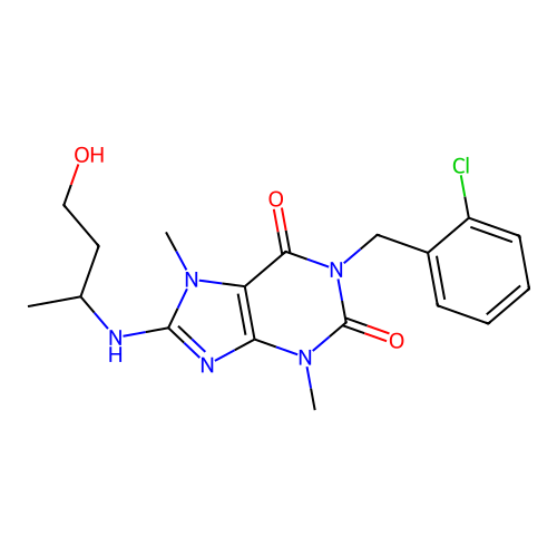 1-(2-chlorobenzyl)-8-((4-hydroxybutan-2-yl)amino)-3,7-dimethyl-1H-purine-2,6(3H,7H)-dione structure