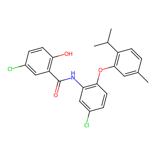 5-chloro-N-(5-chloro-2-(2-isopropyl-5-methylphenoxy)phenyl)-2-hydroxybenzamide structure