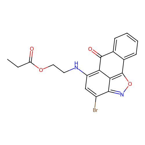 2-[(3-bromo-6-oxo-6H-anthra[1,9-cd][1,2]oxazol-5-yl)amino]ethyl propanoate structure