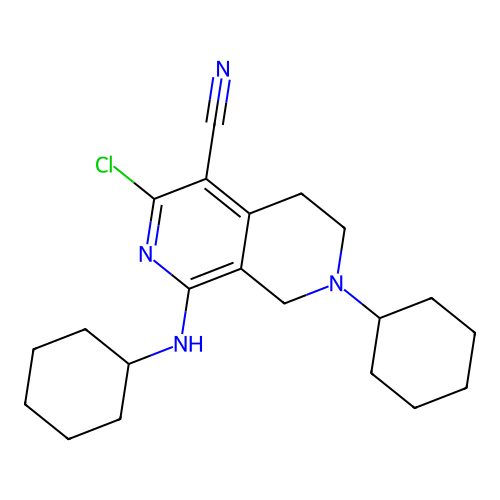 3-chloro-7-cyclohexyl-1-(cyclohexylamino)-6,8-dihydro-5H-2,7-naphthyridine-4-carbonitrile structure