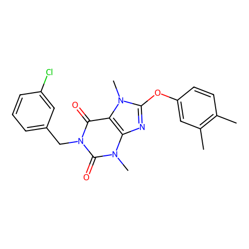1-(3-chlorobenzyl)-8-(3,4-dimethylphenoxy)-3,7-dimethyl-1H-purine-2,6(3H,7H)-dione structure