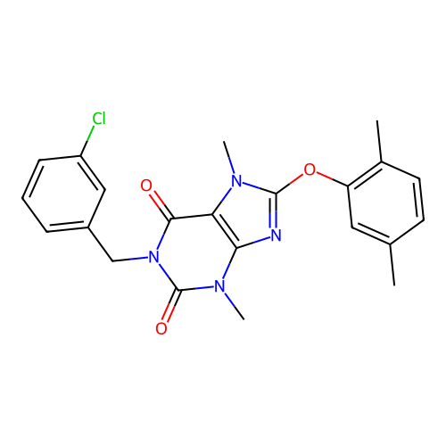 1-(3-chlorobenzyl)-8-(2,5-dimethylphenoxy)-3,7-dimethyl-1H-purine-2,6(3H,7H)-dione structure
