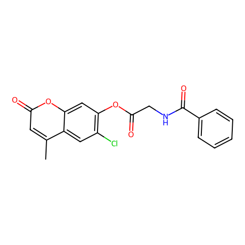 6-chloro-4-methyl-2-oxo-2H-chromen-7-yl 2-benzamidoacetate structure