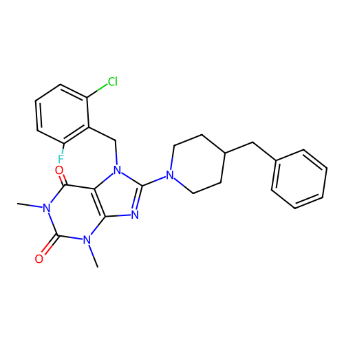 8-(4-benzylpiperidin-1-yl)-7-(2-chloro-6-fluorobenzyl)-1,3-dimethyl-1H-purine-2,6(3H,7H)-dione structure