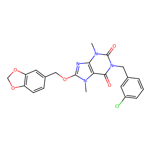 8-(1,3-benzodioxol-5-ylmethoxy)-1-[(3-chlorophenyl)methyl]-3,7-dimethylpurine-2,6-dione structure