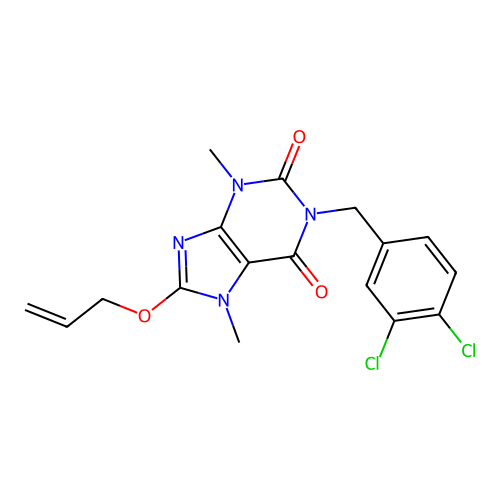 1-[(3,4-Dichlorophenyl)methyl]-3,7-dimethyl-8-prop-2-enoxypurine-2,6-dione structure
