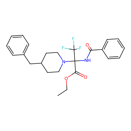 ethyl 2-(4-benzylpiperidin-1-yl)-3,3,3-trifluoro-N-(phenylcarbonyl)alaninate structure