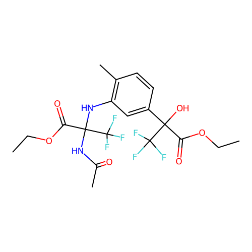 ethyl 2-(acetylamino)-N-[5-(3-ethoxy-1,1,1-trifluoro-2-hydroxy-3-oxopropan-2-yl)-2-methylphenyl]-3,3,3-trifluoroalaninate structure