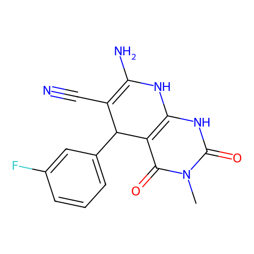 7-amino-5-(3-fluorophenyl)-3-methyl-2,4-dioxo-1,2,3,4,5,8-hexahydropyrido[2,3-d]pyrimidine-6-carbonitrile structure