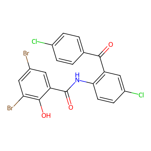 3,5-dibromo-N-(4-chloro-2-(4-chlorobenzoyl)phenyl)-2-hydroxybenzamide structure