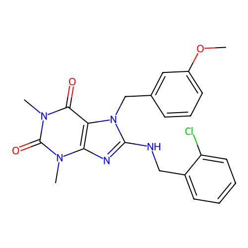 8-((2-chlorobenzyl)amino)-7-(3-methoxybenzyl)-1,3-dimethyl-1H-purine-2,6(3H,7H)-dione structure