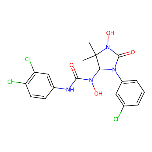 1-(3-(3-chlorophenyl)-1-hydroxy-5,5-dimethyl-2-oxoimidazolidin-4-yl)-3-(3,4-dichlorophenyl)-1-hydroxyurea structure