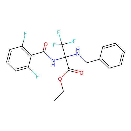 Ethyl 2-(benzylamino)-2-(2,6-difluorobenzamido)-3,3,3-trifluoropropanoate structure