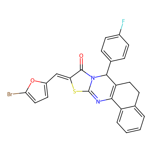 (10Z)-10-[(5-bromofuran-2-yl)methylidene]-7-(4-fluorophenyl)-5,7-dihydro-6H-benzo[h][1,3]thiazolo[2,3-b]quinazolin-9(10H)-one structure