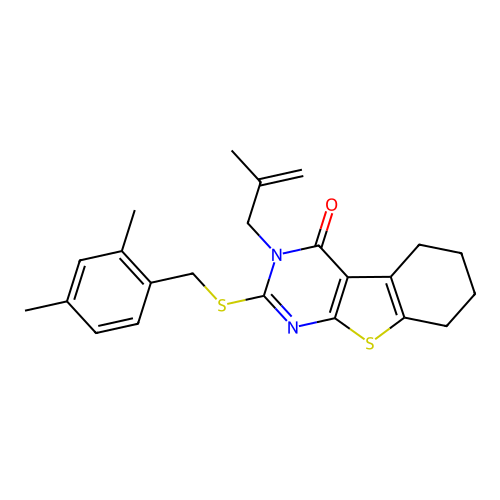 2-((2,4-dimethylbenzyl)thio)-3-(2-methylallyl)-5,6,7,8-tetrahydrobenzo[4,5]thieno[2,3-d]pyrimidin-4(3H)-one structure