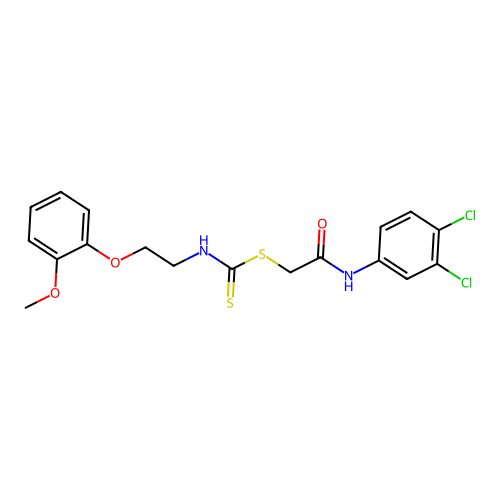 [2-(3,4-dichloroanilino)-2-oxoethyl] N-[2-(2-methoxyphenoxy)ethyl]carbamodithioate structure