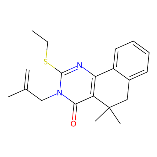 2-(ethylthio)-5,5-dimethyl-3-(2-methylallyl)-5,6-dihydrobenzo[h]quinazolin-4(3H)-one structure