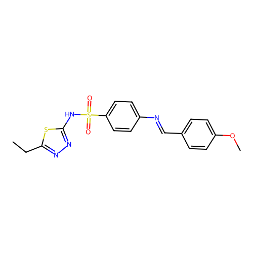 (E)-N-(5-ethyl-1,3,4-thiadiazol-2-yl)-4-((4-methoxybenzylidene)amino)benzenesulfonamide structure
