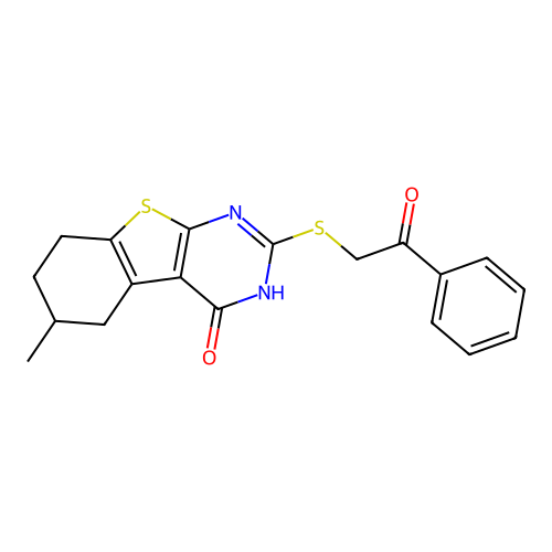6-methyl-2-phenacylsulfanyl-5,6,7,8-tetrahydro-3H-[1]benzothiolo[2,3-d]pyrimidin-4-one structure