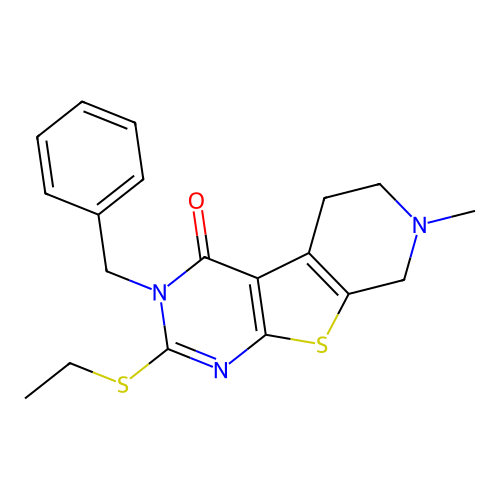 3-benzyl-2-(ethylthio)-7-methyl-5,6,7,8-tetrahydropyrido[4',3':4,5]thieno[2,3-d]pyrimidin-4(3H)-one structure
